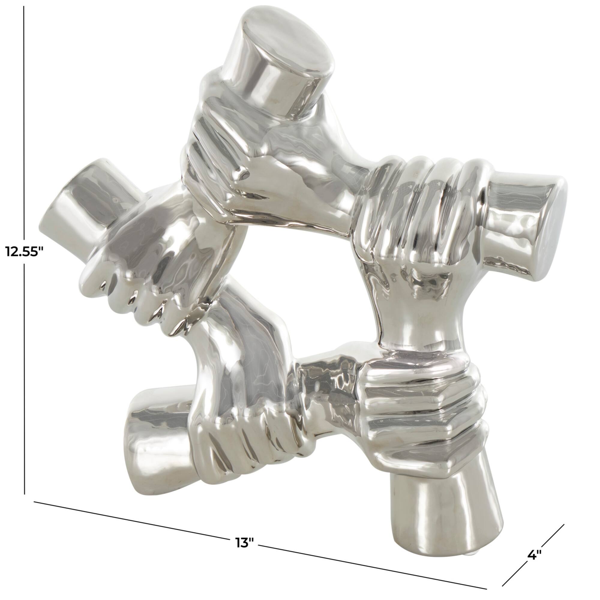 12.5" Silver Ceramic Hands Gripping Sculpture